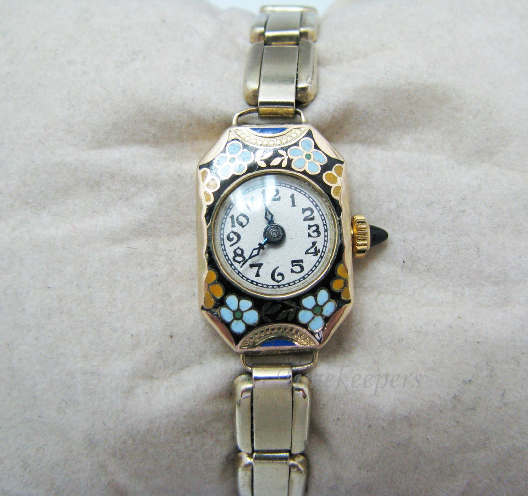 c555 Vintage Enameled Ladies watch in 18k Yellow Gold by Sorority Watch Co.