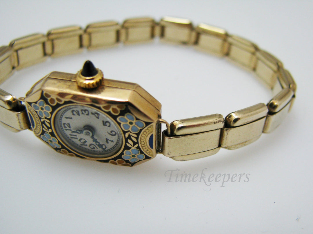 c555 Vintage Enameled Ladies watch in 18k Yellow Gold by Sorority Watch Co.