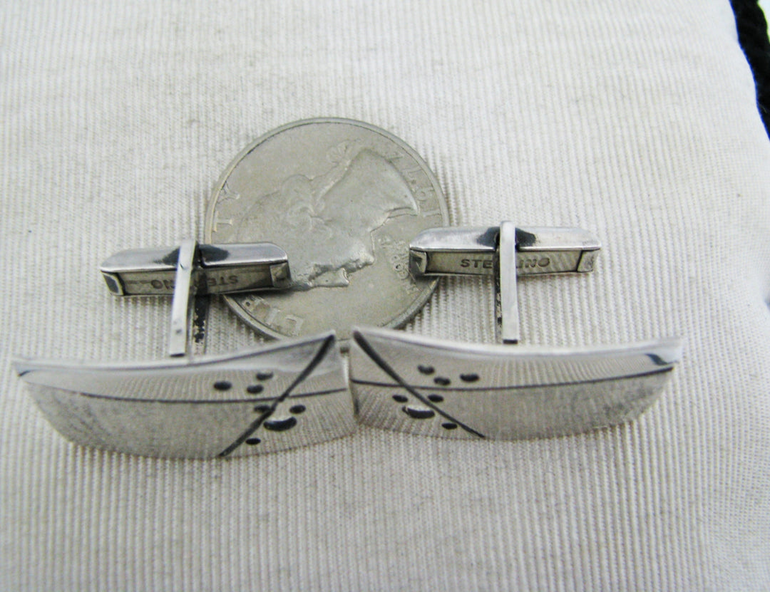 a918 Vintage Handsome Men's Sterling Silver Cuff Links with Bullet Back Closure
