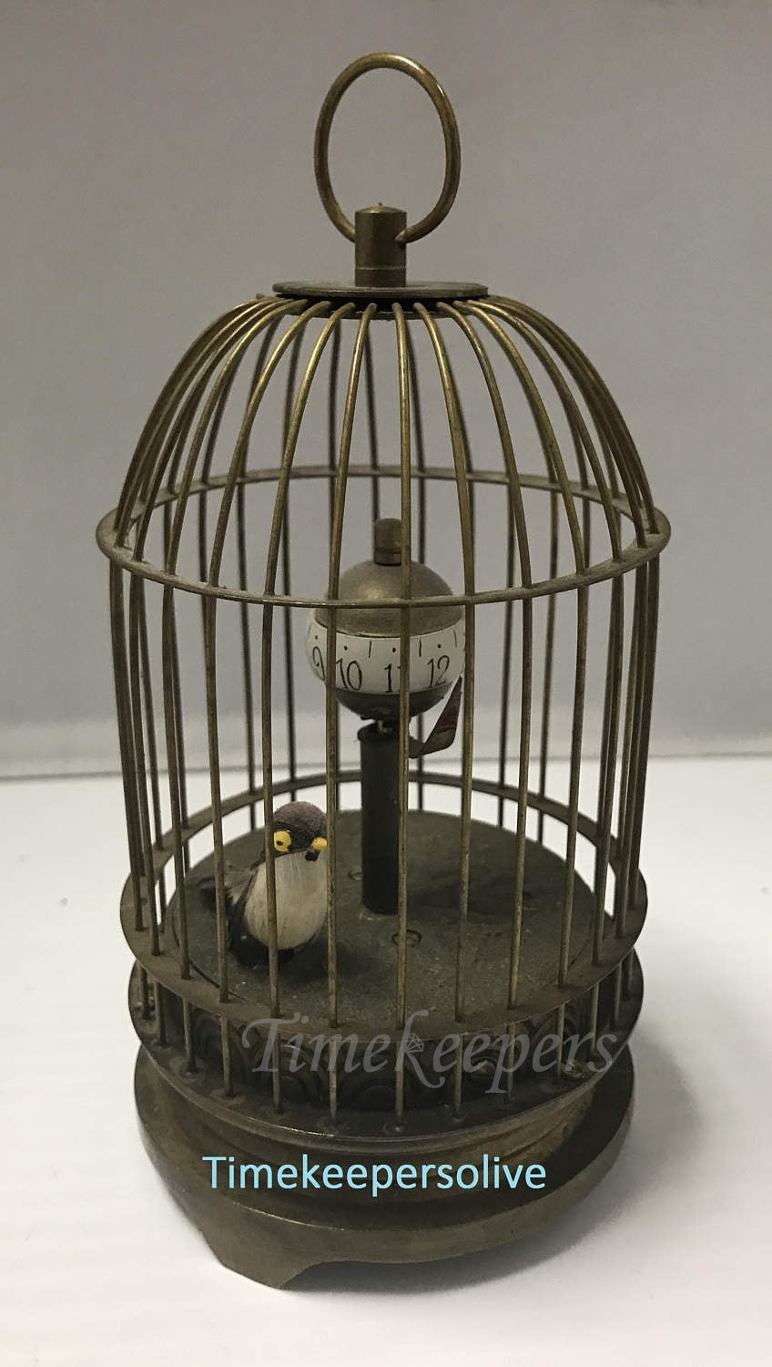 a1114 Vintage Rare Unique Working Brass Bird Cage Mechanical Table Clock 5"