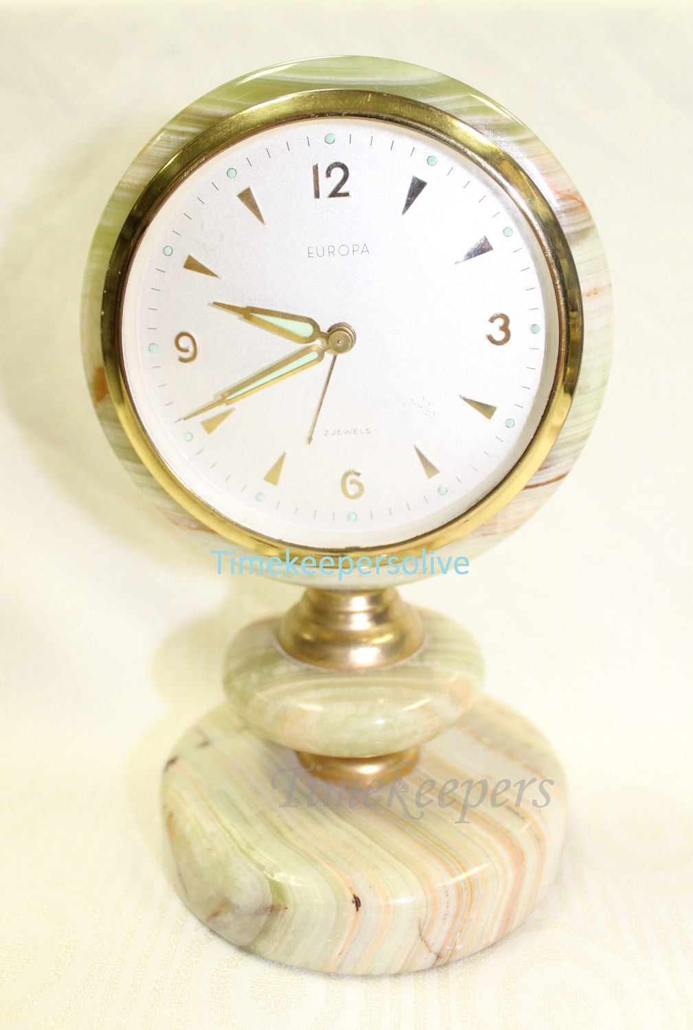 a471 Antique Austrian Jade Europa Marble Standing Clock 1950s Good Working Condition