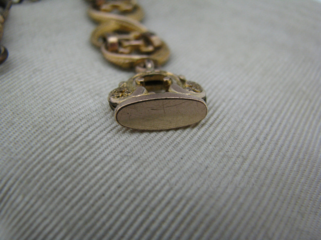 c035 Vintage Gold Filled 'X' Link Watch Fob with Pocket Watch Chain