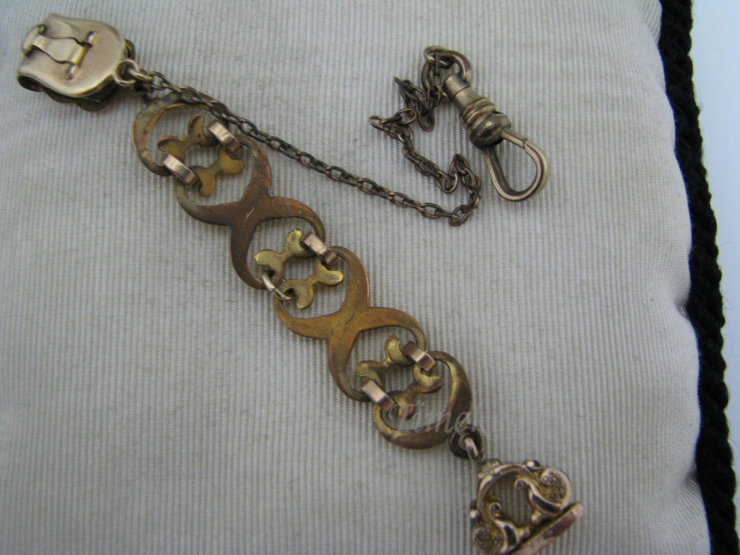 c035 Vintage Gold Filled 'X' Link Watch Fob with Pocket Watch Chain