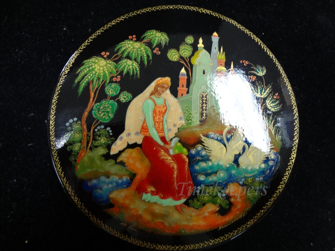 a321 Vintage 1980 Russian Original Palekh Wood Hand Painted Lacquer Jewelry Box