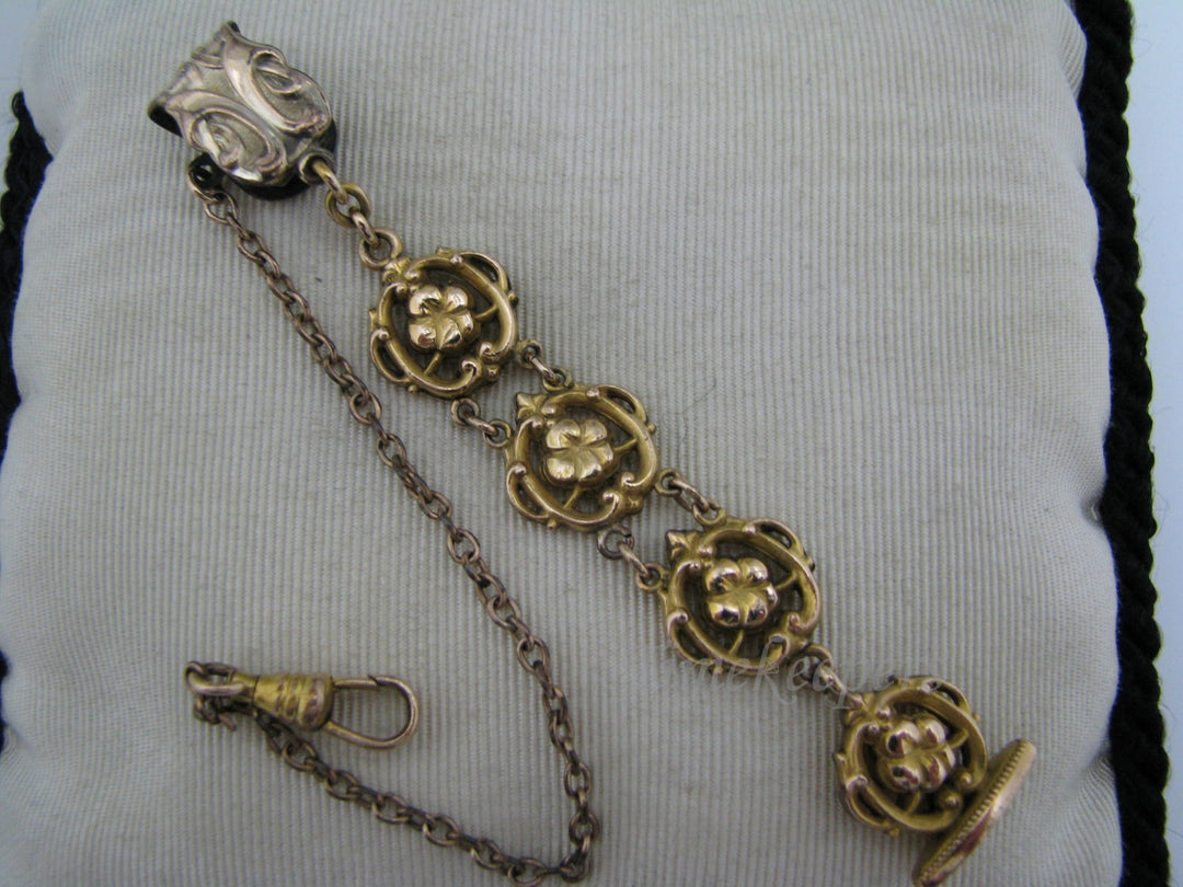 c061 Vintage Fob with (3) Flower Links Pocket Watch Chain Waist Clip & Signet