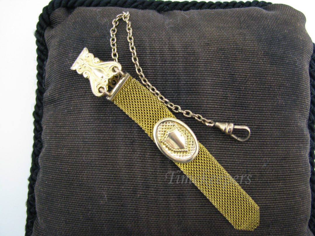 c338 Vintage Pocket Watch Chain and Mesh Fob on a Waist Clip
