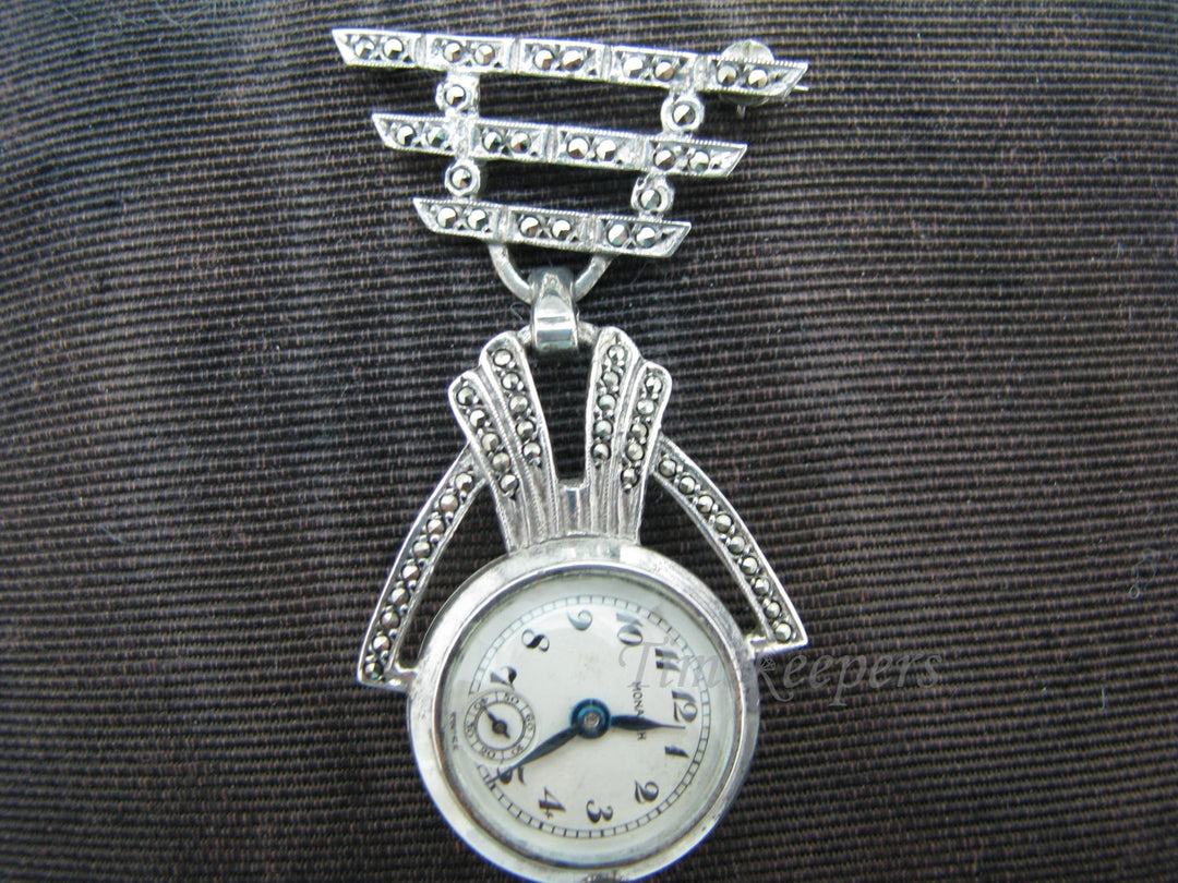 b005 Monarch 1930's Vintage Lapel Watch with Marcasite Watch Pin