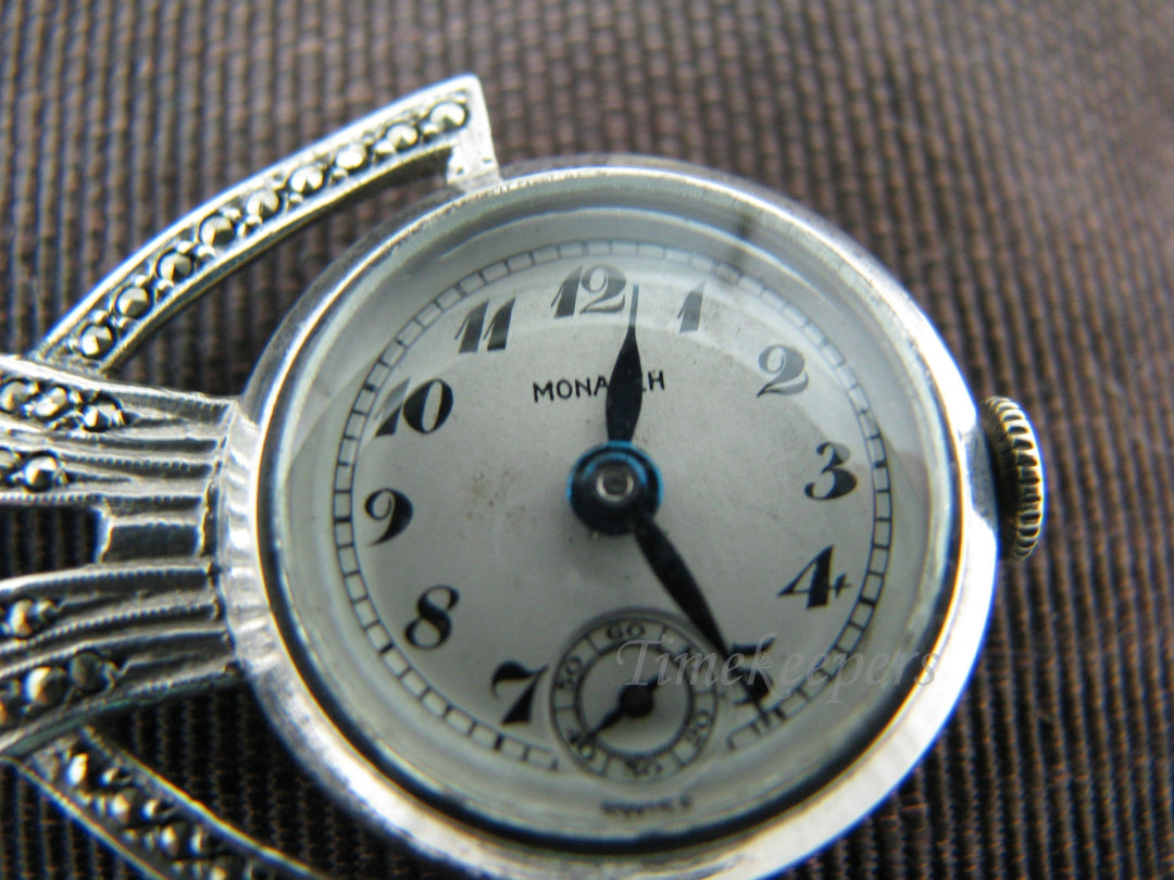 b005 Monarch 1930's Vintage Lapel Watch with Marcasite Watch Pin