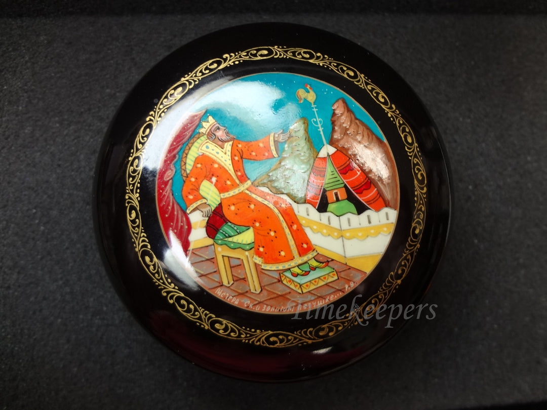 c525 Russian Painted Lacquer Box Featuring the Golden Rooster by Puskin