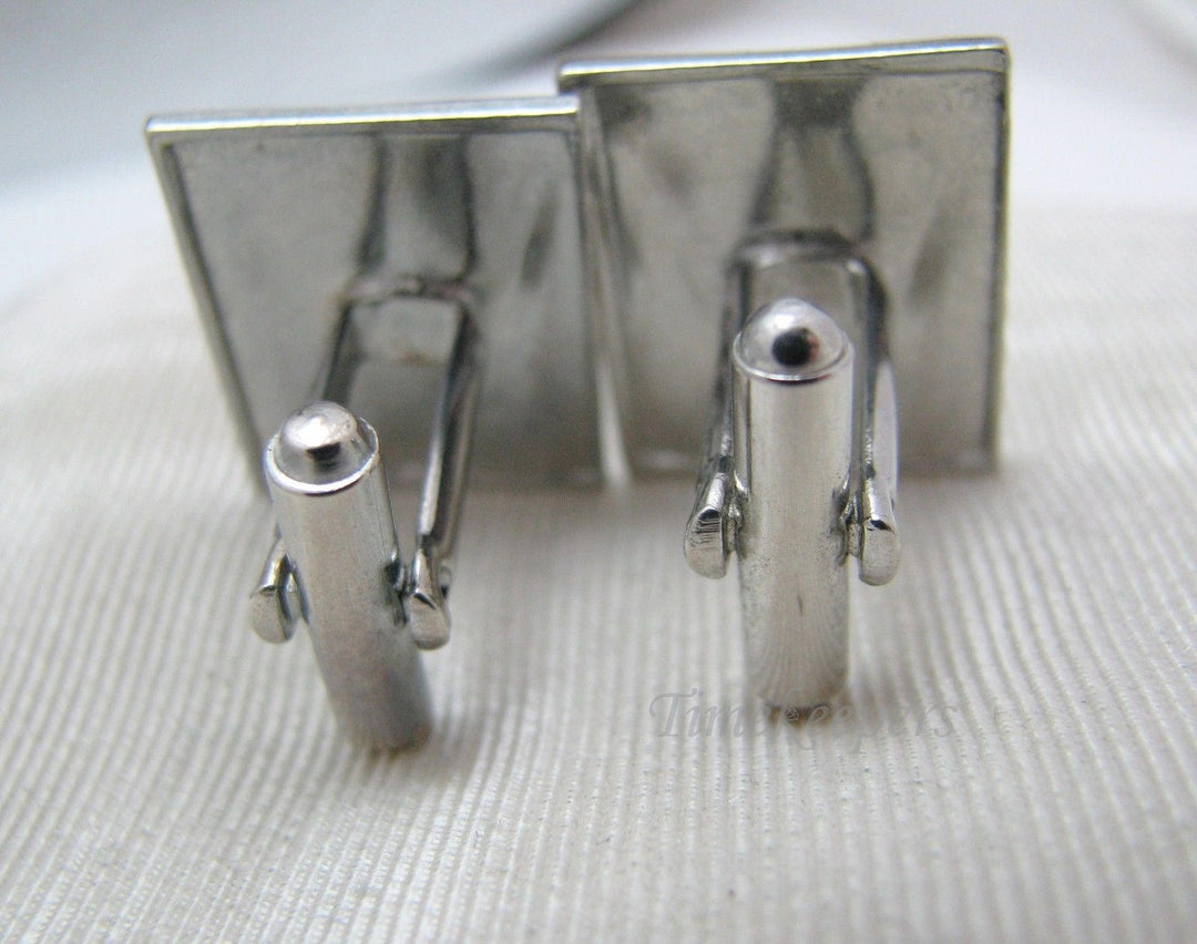 a419 Vintage Rectangle Silver Tone Cuff links with Ribbed Triangle Design