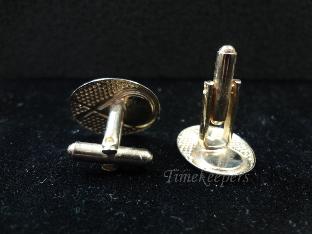 c347 Vintage Gold tone Oval Cuff links featuring a White Stone