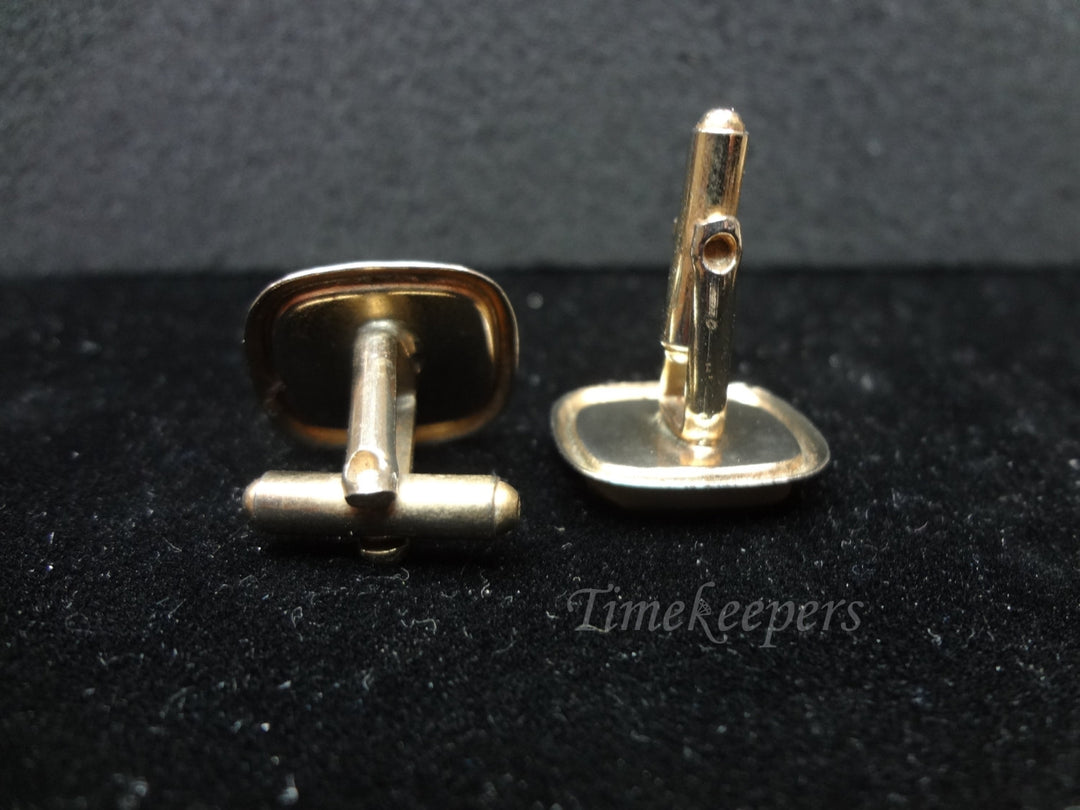 c084 Vintage Gold tone Cuff links with a Brown/Gray stone featuring two Stripes