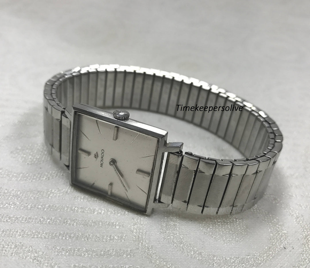 a029 Vintage Original Movado Switzerland Silver Tone Stretch Link Band Wrist Watch