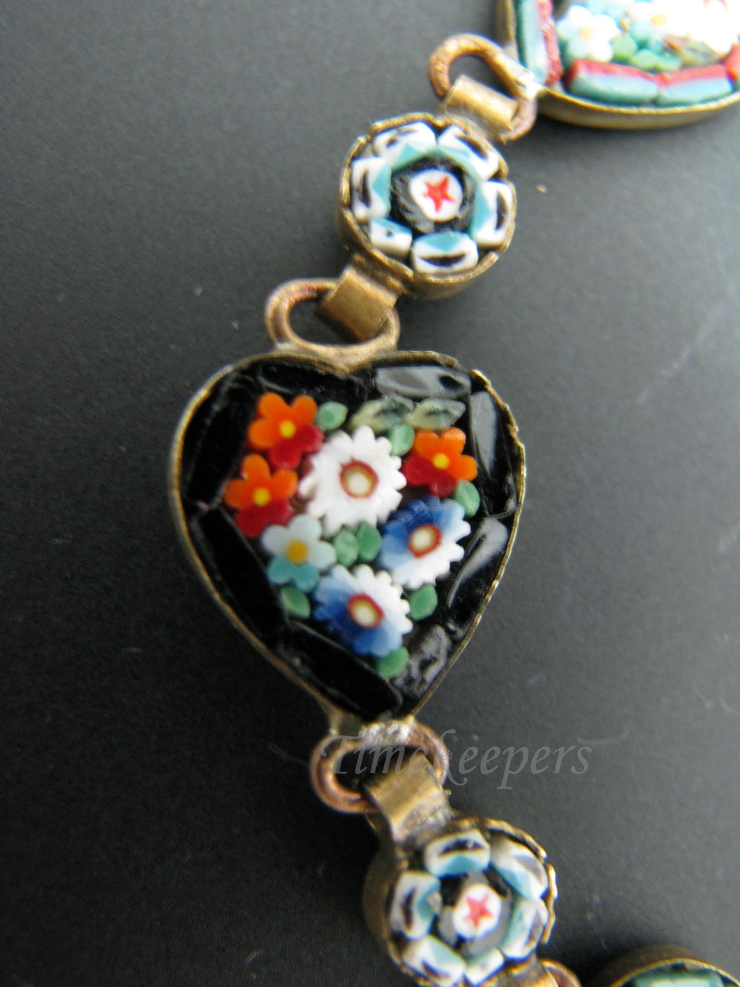 c233 Lovely Vintage, Colorful Micro Mosaic Heart Link Bracelet