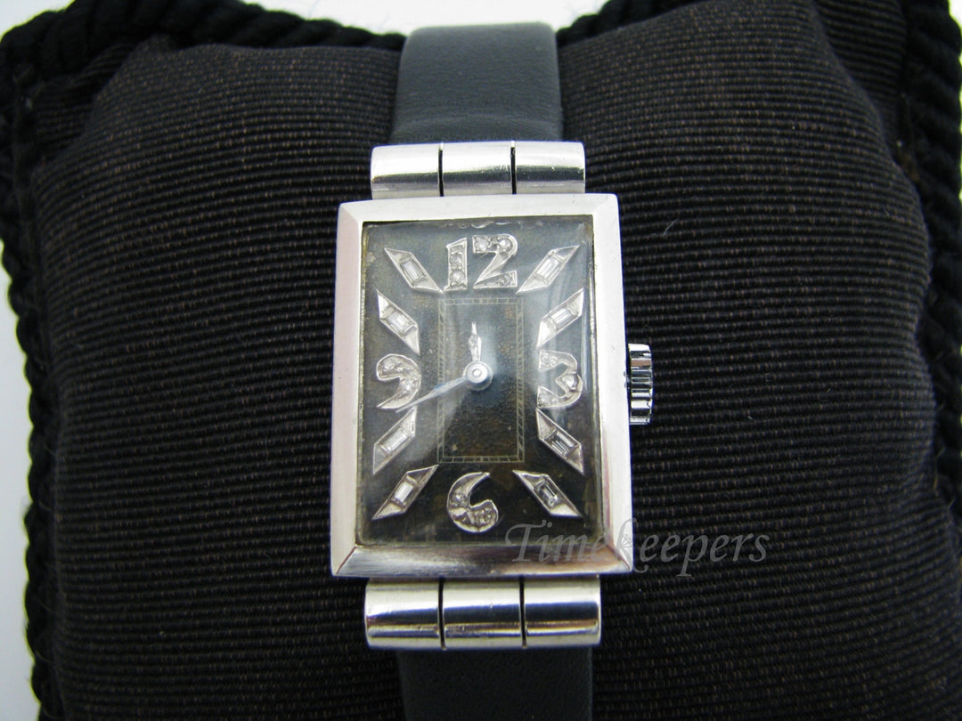 a1083 Vintage 1930's Glycine Watch in Platinum with Diamond Markers
