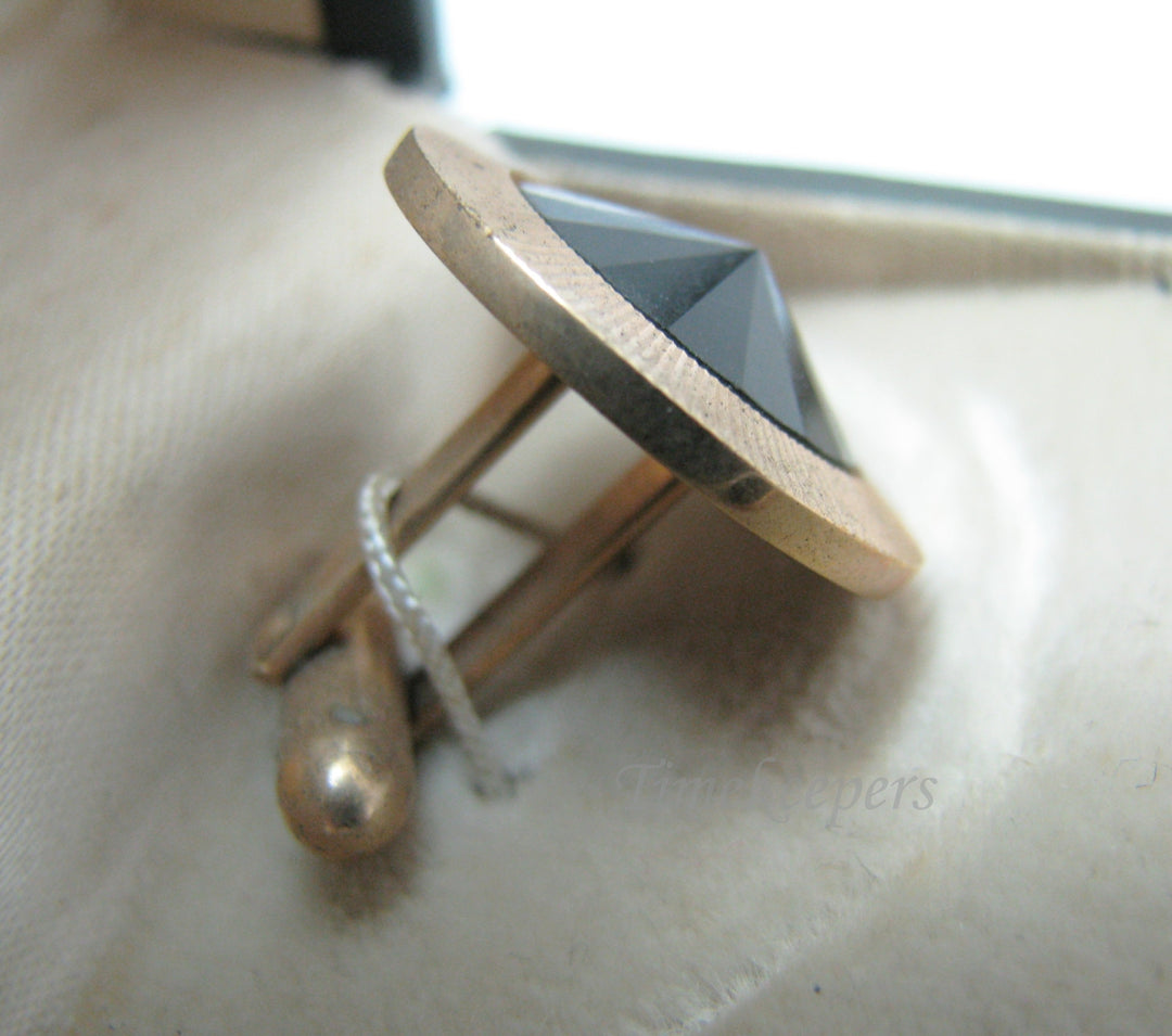 c264 Vintage Gold Tone with Faceted Peaked Black Stones, Tie Tack and Cuff Link Set