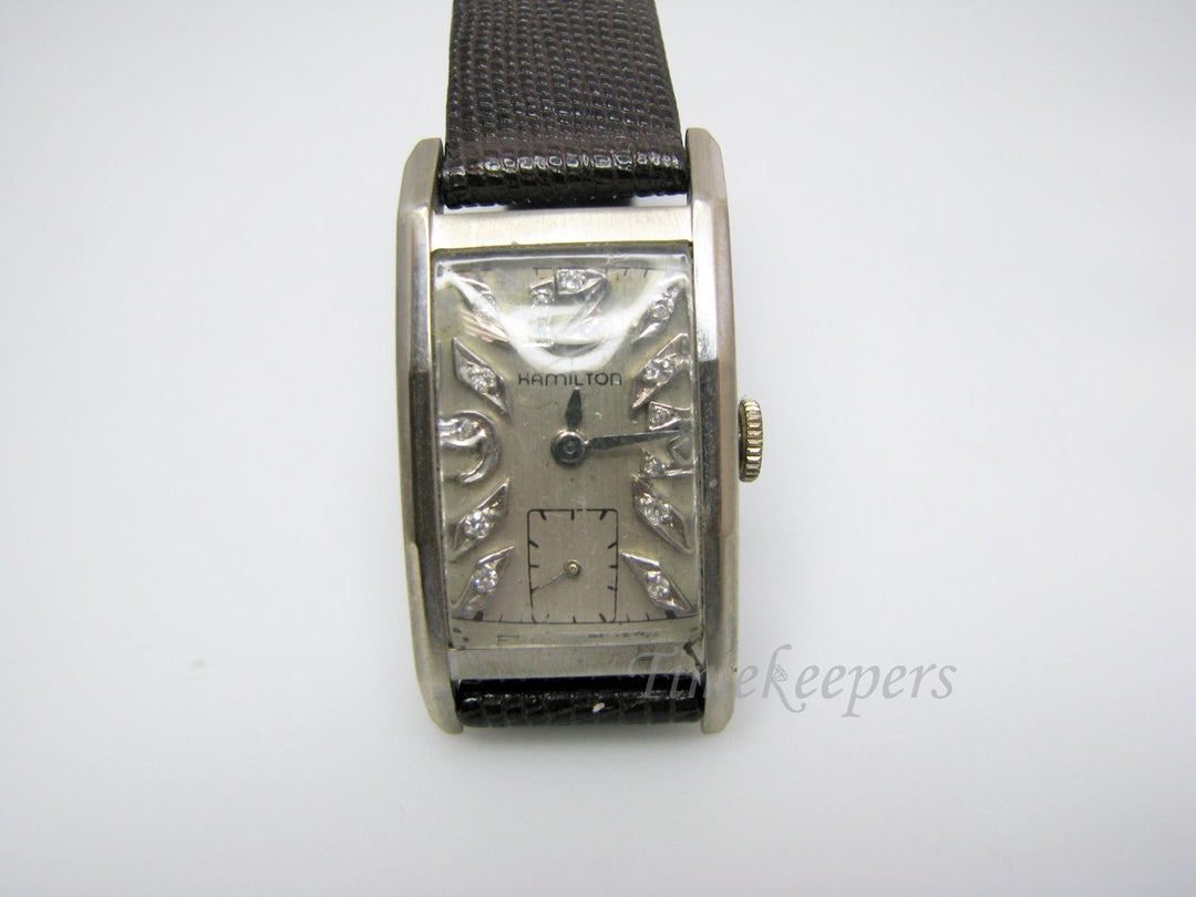 c553 Very Nice Vintage 1930's or 40's 14k WG Hamilton Diamond Numeral Watch