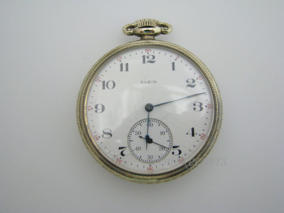 c630-1 Handsome Vintage 1921 Gold Filled Elgin Pocket Watch