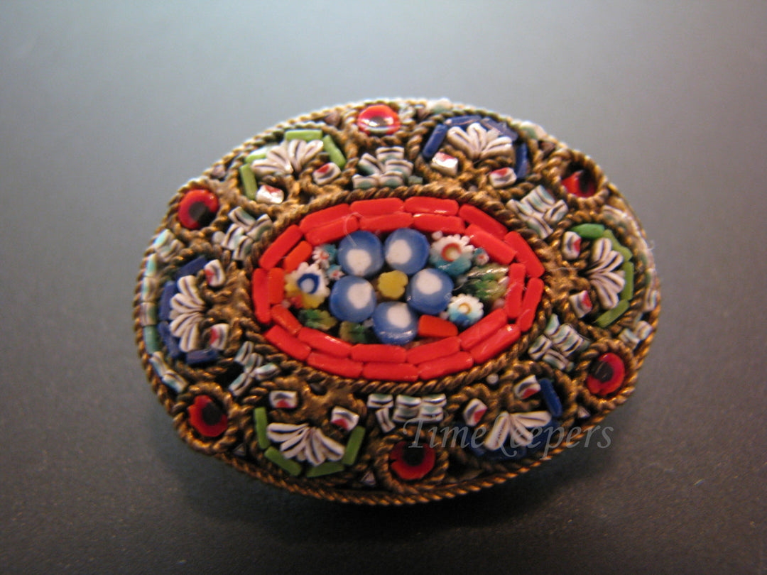 j011 Beautiful Vintage Italian Micro Mosaic Oval Brooch