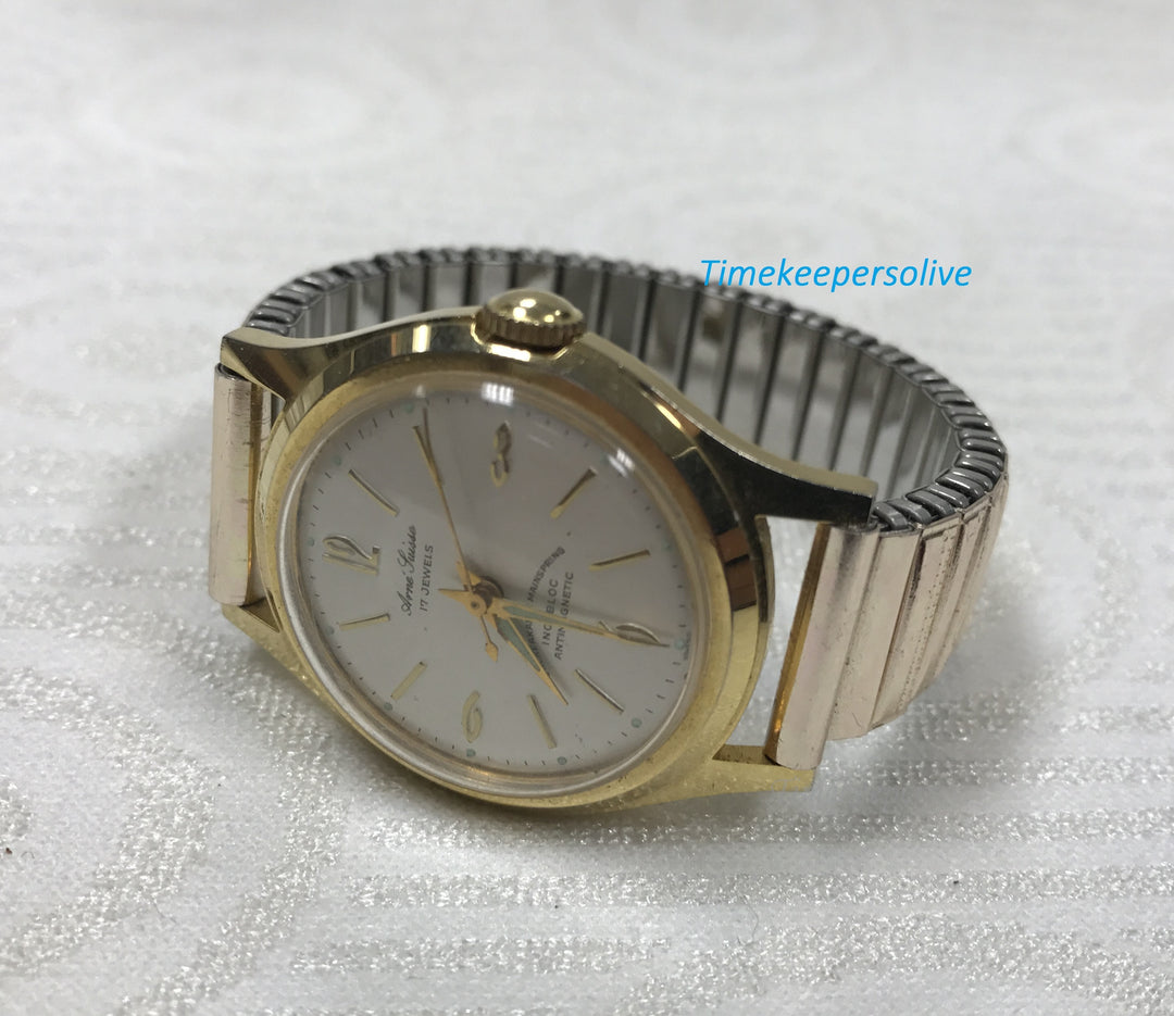 c129 Vintage Unique Original Arne Guisse Gold Tone 17 J Incabloc Wrist Watch