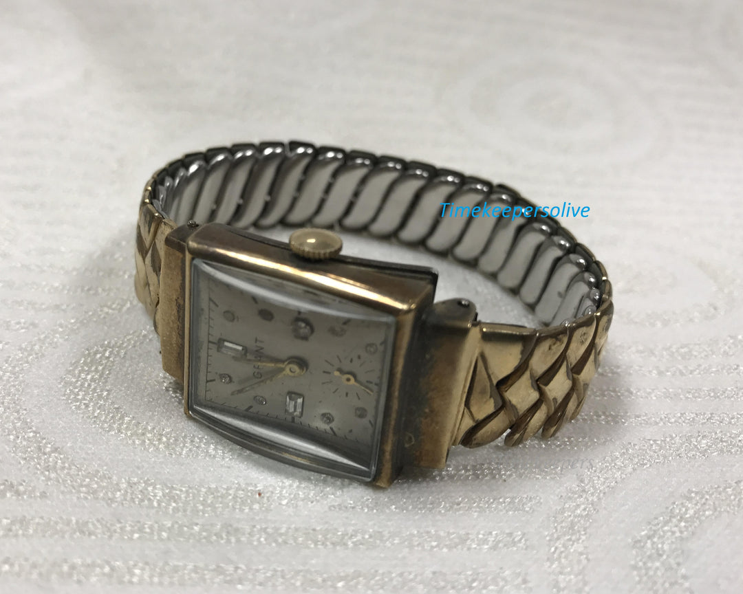 a222 Vintage Original Grant 10K Gold Plate Bezel Sterling Mechanical Wrist Watch