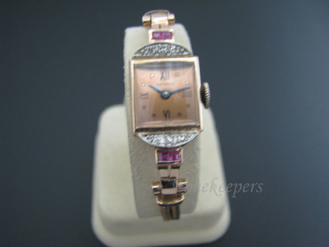 SOLD SOLD a459 Vintage Lady 14k Rose Gold National Watch with Diamonds and Rubies SOLD SOLD