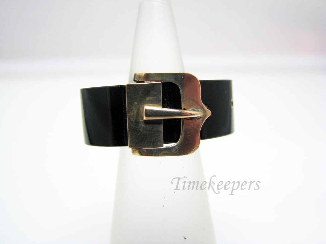 c149 Vintage Black Onyx Scarf Slide with 14k Yellow Gold Buckle