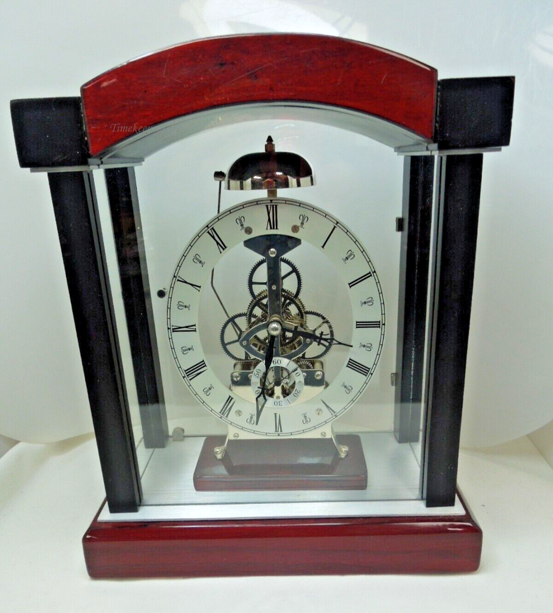 s612 Red mahogany and Black Colour Wood quartz Skeleton Mantel Clock