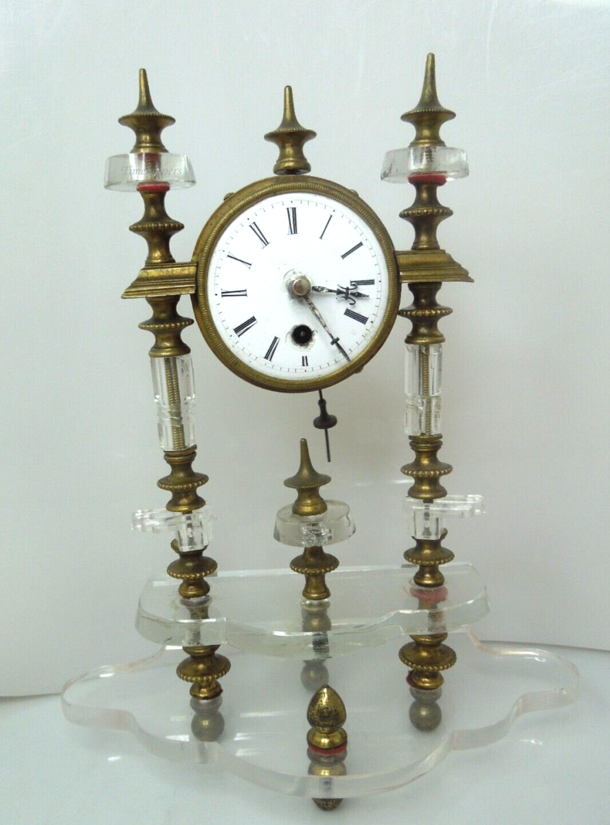 t142 Antique 1700s Brass Glass Clock 
