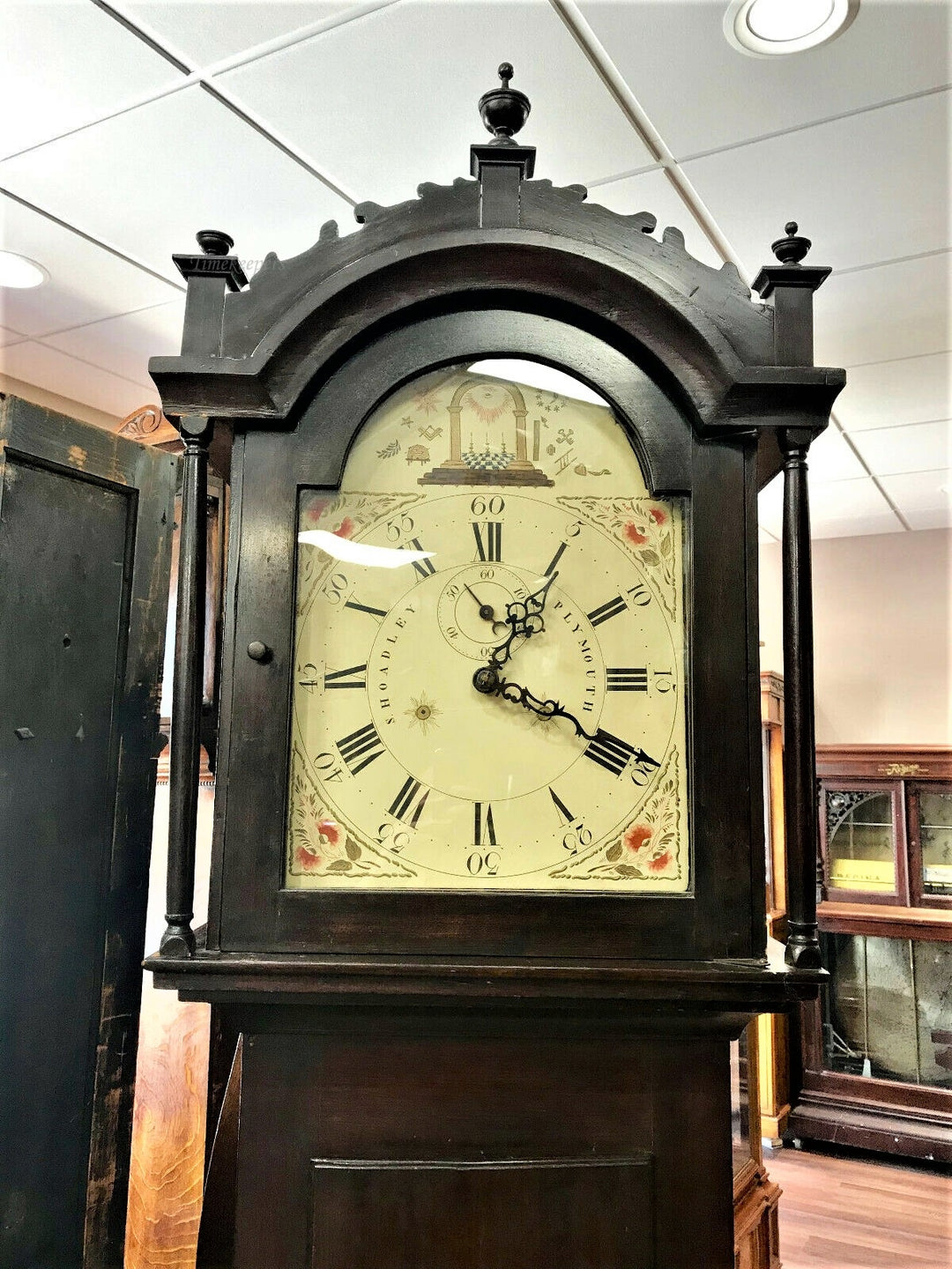 c015c Antique Working Early American Wood Works S.Hadley Tall Grandfather Clock