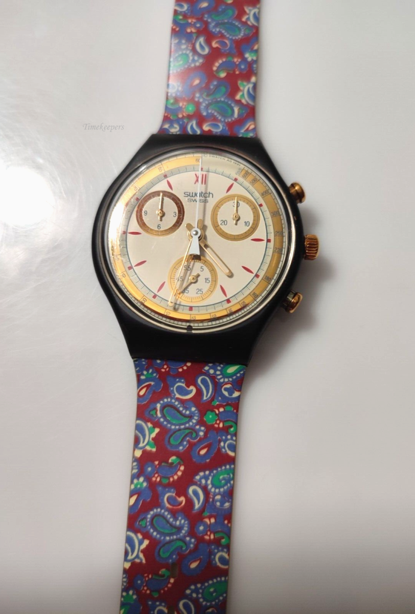 s478 1990s Swatch Chrono 'Award' SCB108 watch 37mm, Gold Magenta