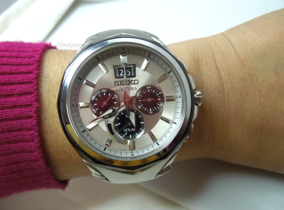 t053 Seiko Men's Stainless Steel Solar Chronograph Coutura Bracelet Watch