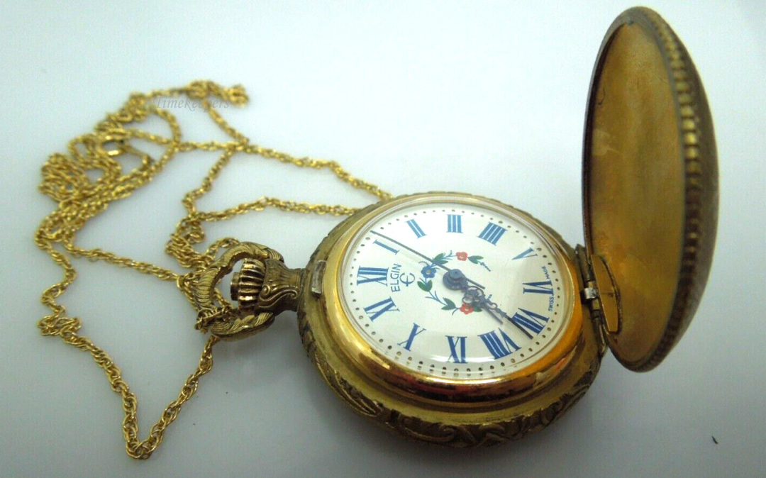 s915 RARE Elgin 17 Jewels Gold Filled Women's Pocket Watch Necklace