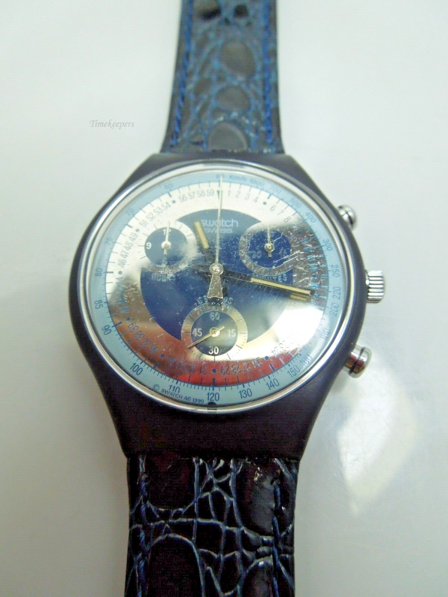 s758 1992 Swatch Watch Silver Star Chrono Chronograph Leather SCN102 with original box 