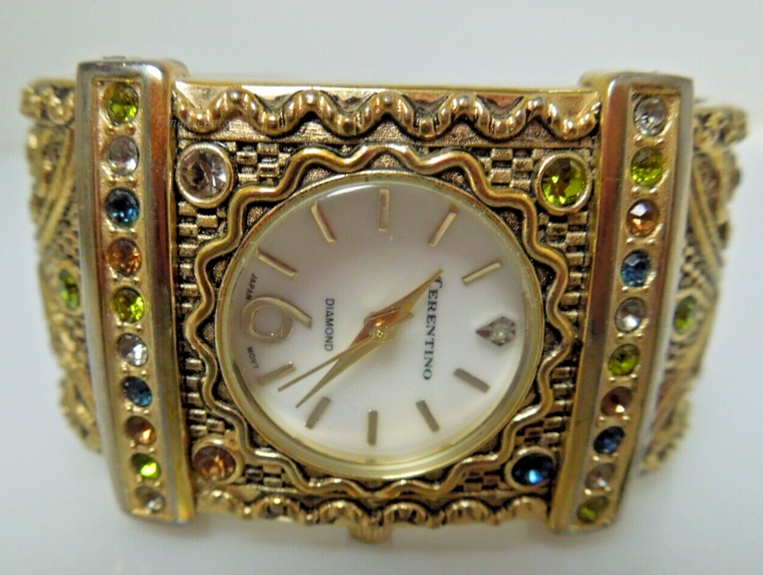 s998 Gold Tone Cerentino Bangle Quartz Watch, Diamond lots of rhinestones,Cuff Bracelet Watch