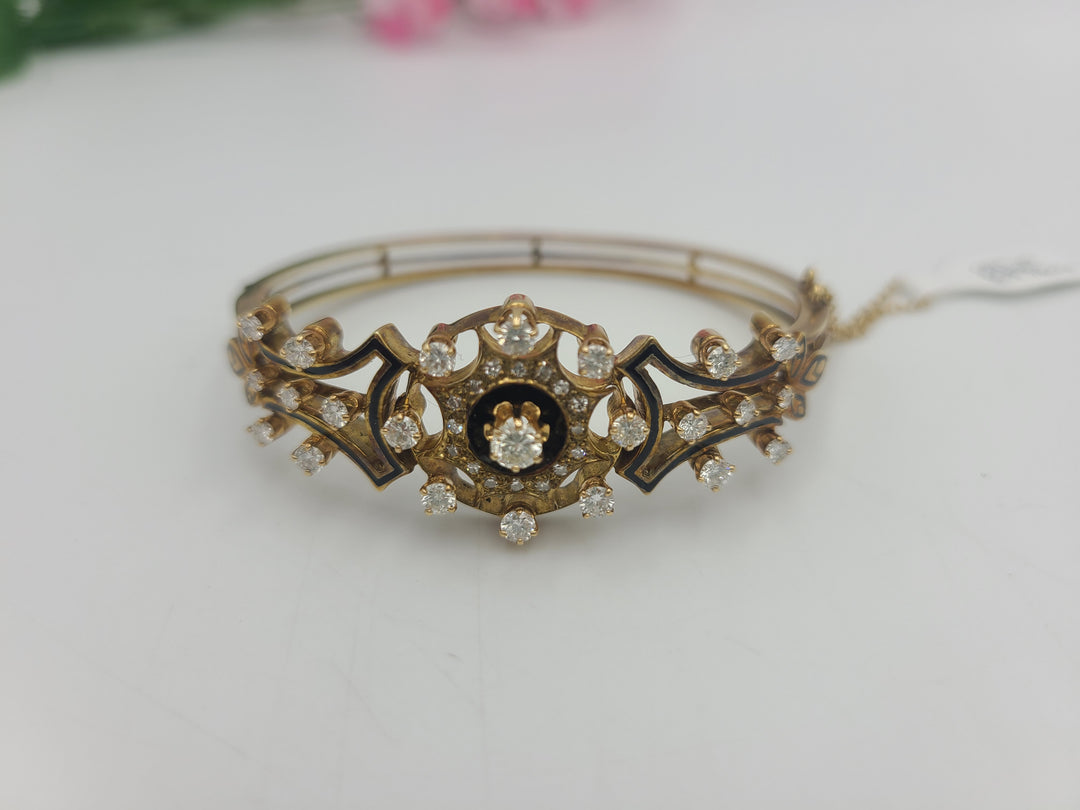 k821 Gorgeous Vintage Diamond and Enamel Bracelet in 14kt Yellow Gold