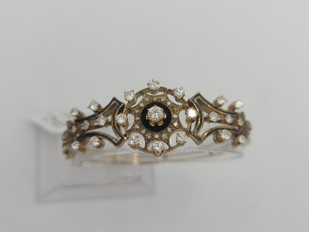 k821 Gorgeous Vintage Diamond and Enamel Bracelet in 14kt Yellow Gold