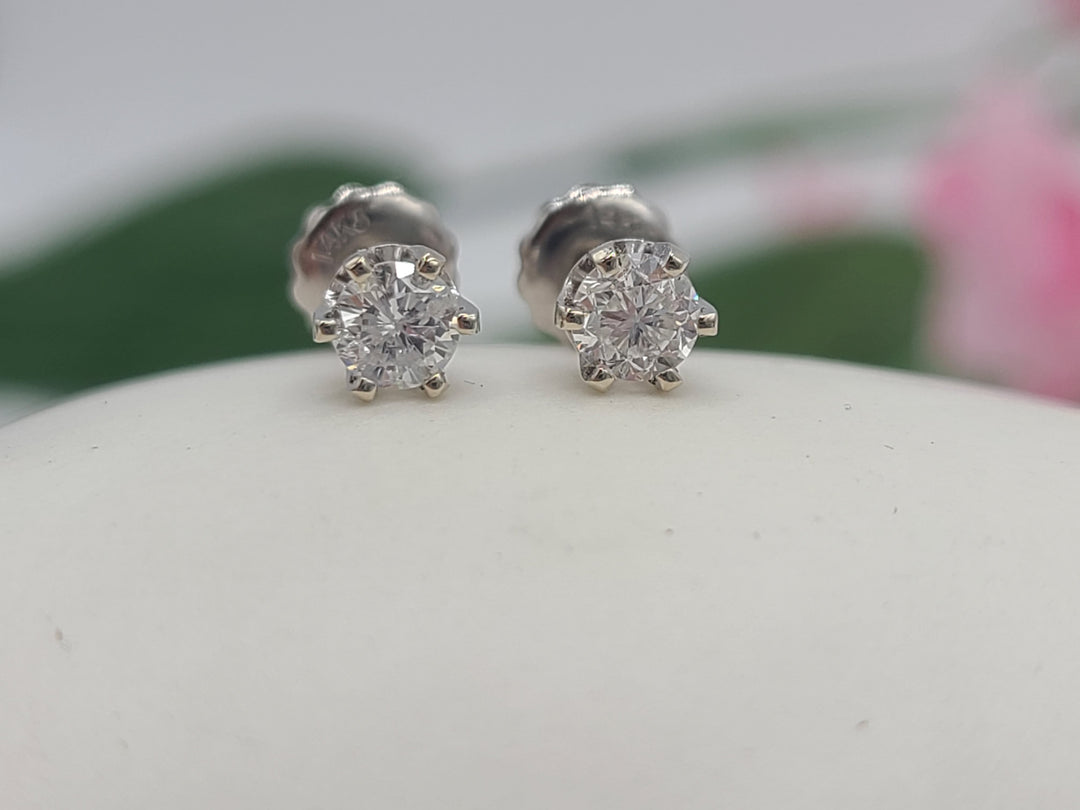 k717 Dainty 14kt White Gold .49cts Diamond Stud Earrings