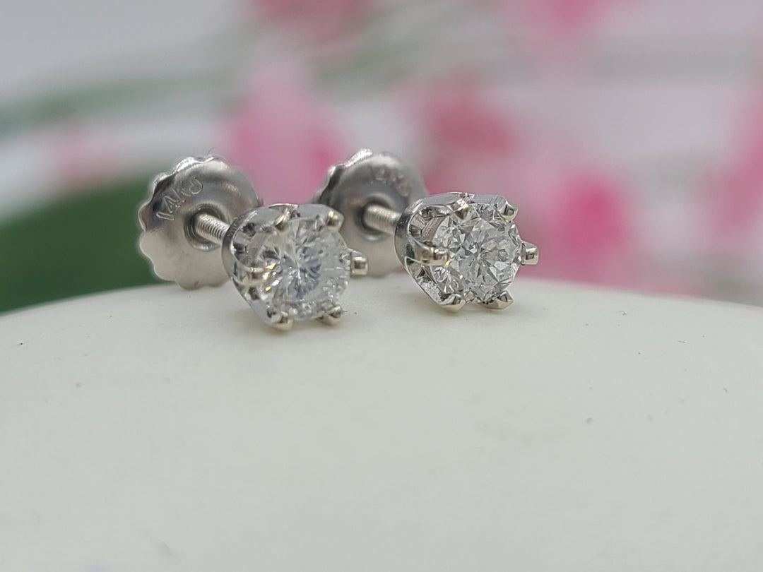 k717 Dainty 14kt White Gold .49cts Diamond Stud Earrings