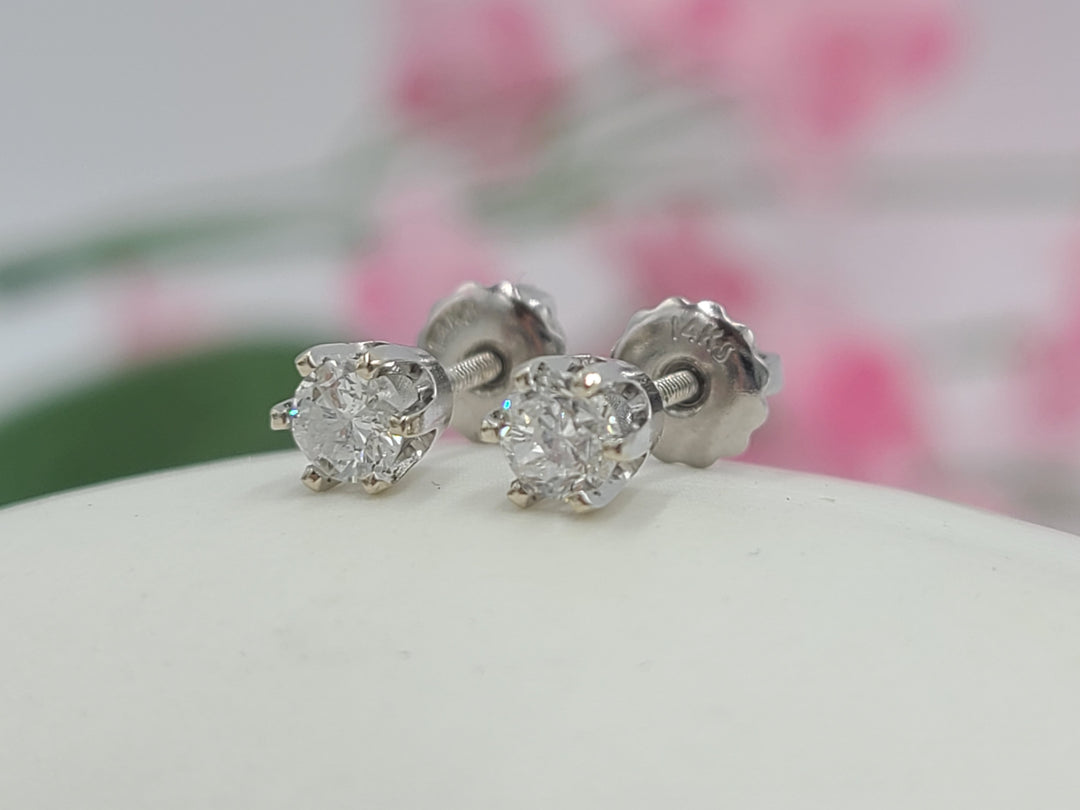 k717 Dainty 14kt White Gold .49cts Diamond Stud Earrings