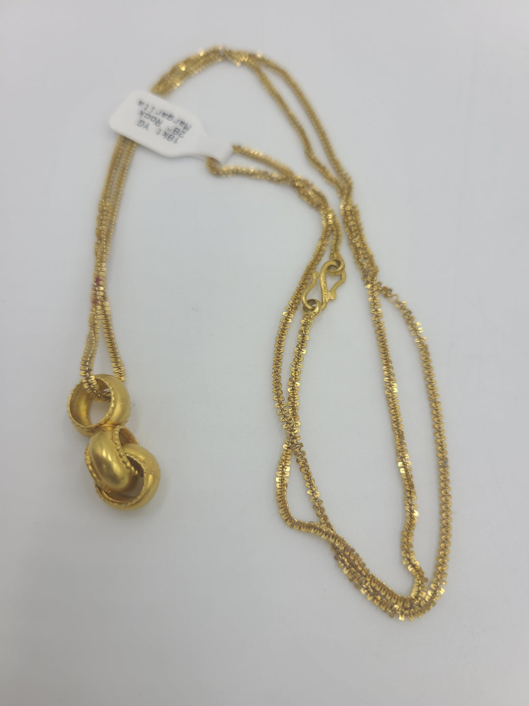 k735 Unique 18kt Yellow Gold 28" Rock Margarita Style Chain with 3 Hanging Rings