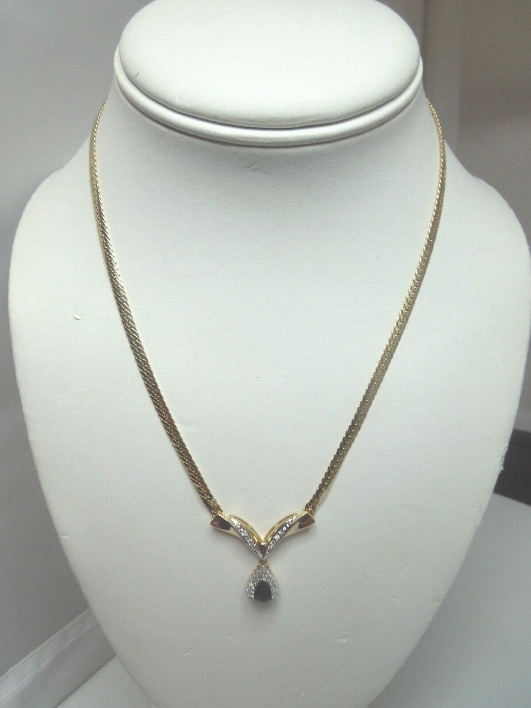 r168 14kt Yellow Gold beautiful Diamond and Sapphire Pendant Necklace 17" Made In Italy Signed 8.3g