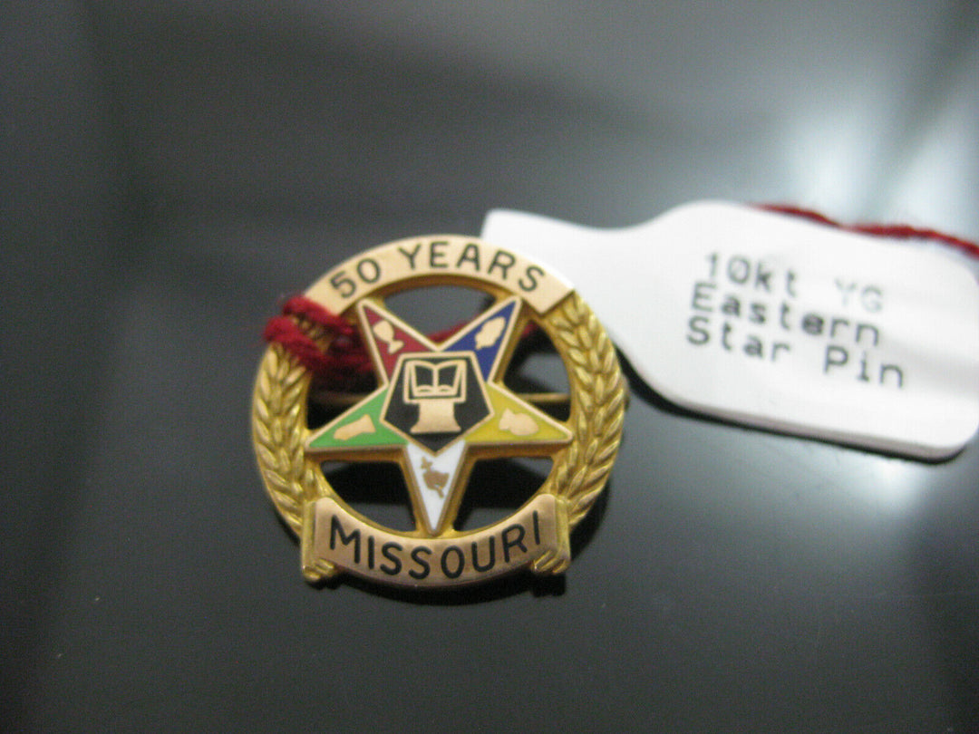 g290 10kt Yellow Gold 50yrs Missouri Masonic Eastern Star Pin