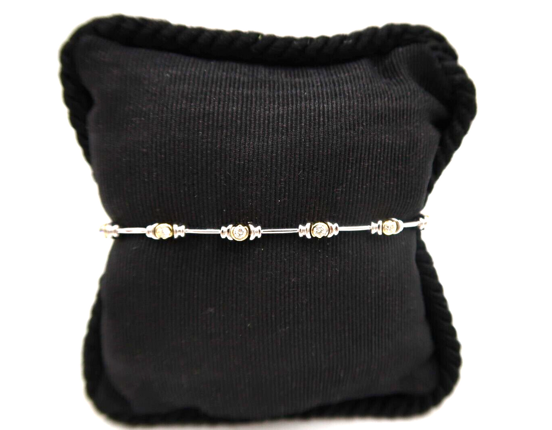 t256 14kt White Yellow Gold Diamond Bracelet 6.75"