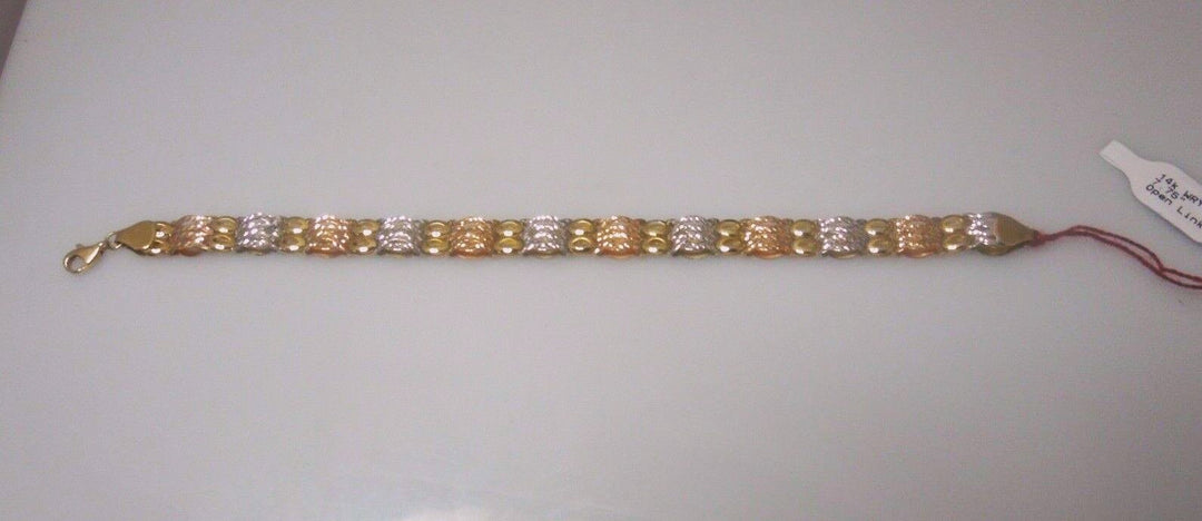 q656 Beautiful 14kt White Rose Yellow Gold Open Link Bracelet 7.75"