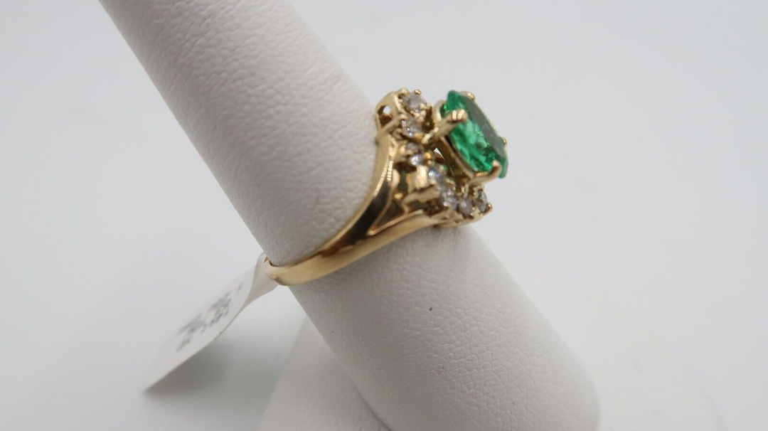 t510 14k Yellow Gold .53 TDW Diamond Emerald 1.23c Ring Size 7