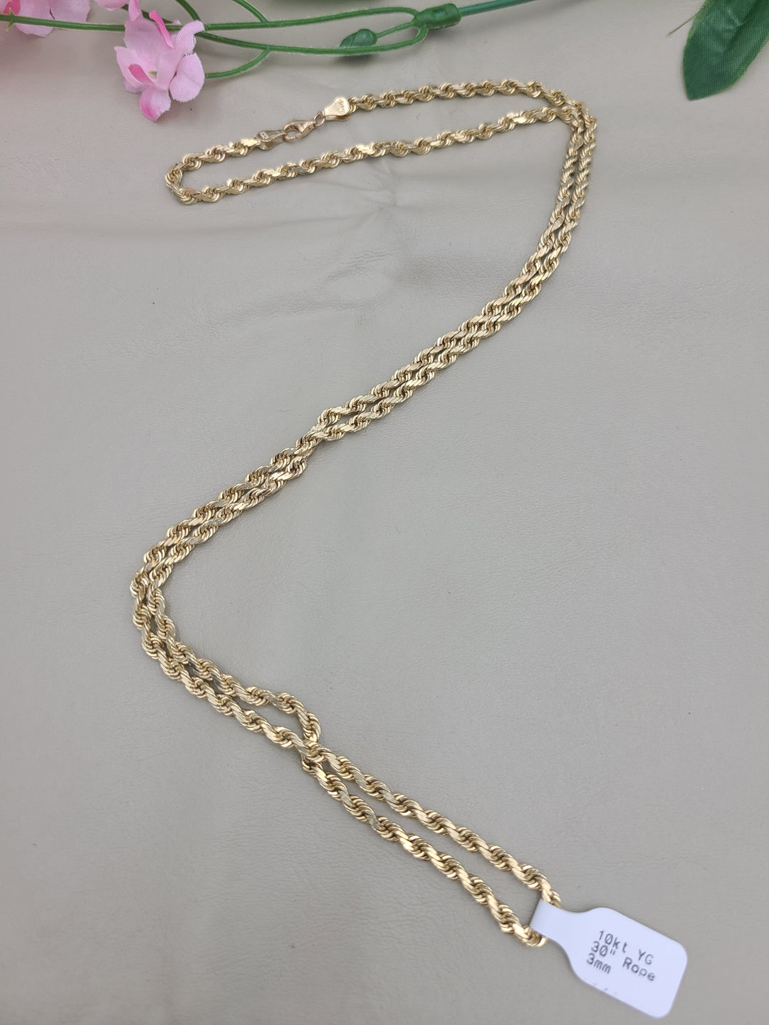 k842 Solid Unisex 10kt Yellow Gold 30" 3mm Rope Necklace