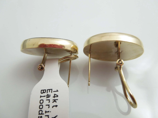 a840 Vintage Blood Stone Dangle Earrings in 14k Yellow Gold