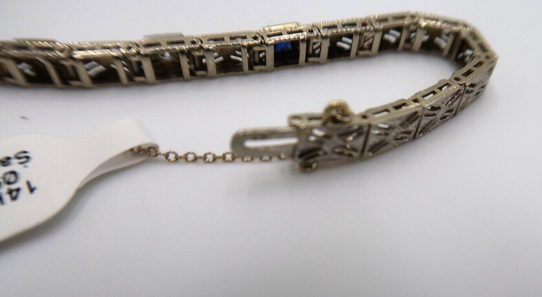 t289 14kt White Gold Diamond .09c TDW Sapphire Bracelet 7",14kt White Gold Brace