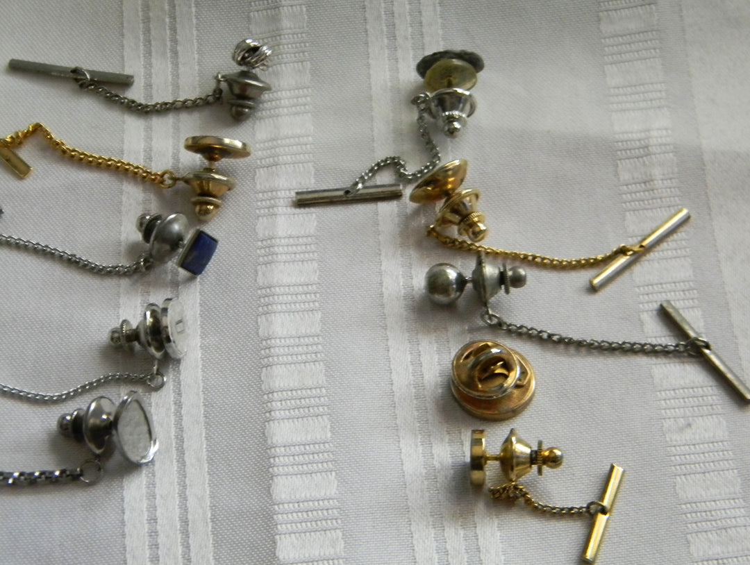 p380 Lot of 10 Misc Tie Tacks in Gold and Silver Tone